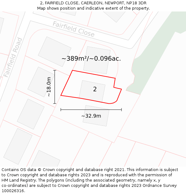 2, FAIRFIELD CLOSE, CAERLEON, NEWPORT, NP18 3DR: Plot and title map