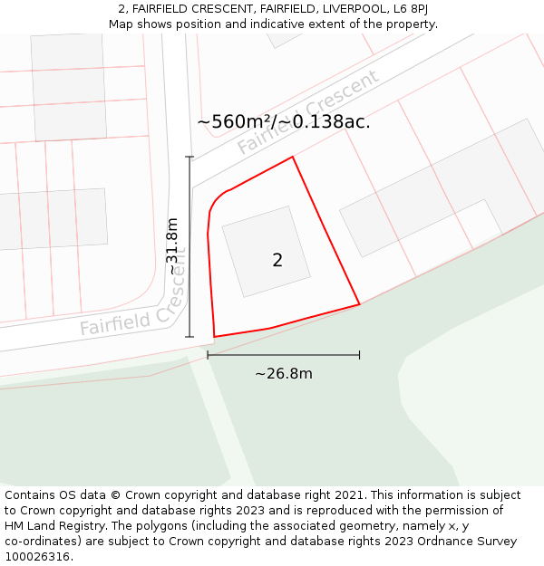 2, FAIRFIELD CRESCENT, FAIRFIELD, LIVERPOOL, L6 8PJ: Plot and title map