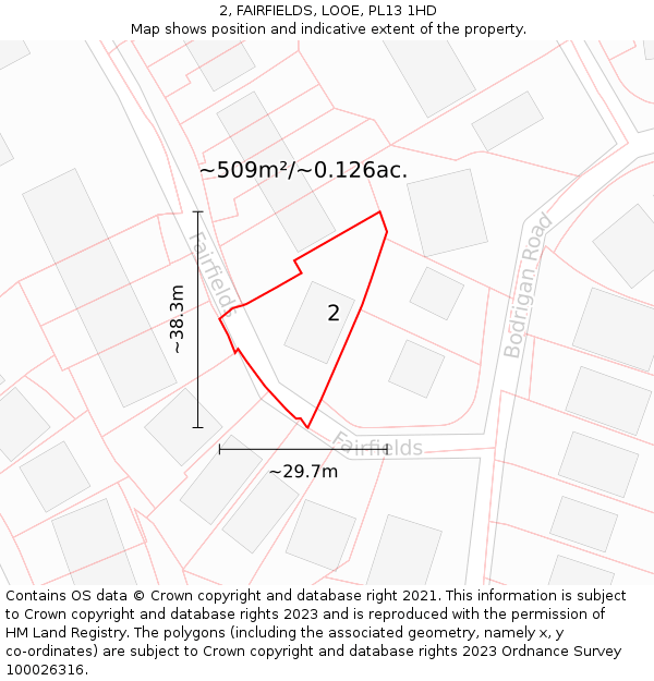 2, FAIRFIELDS, LOOE, PL13 1HD: Plot and title map