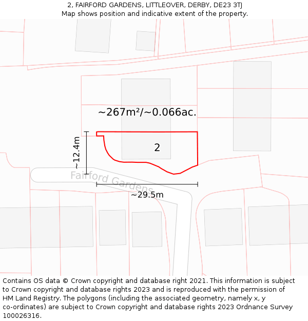 2, FAIRFORD GARDENS, LITTLEOVER, DERBY, DE23 3TJ: Plot and title map