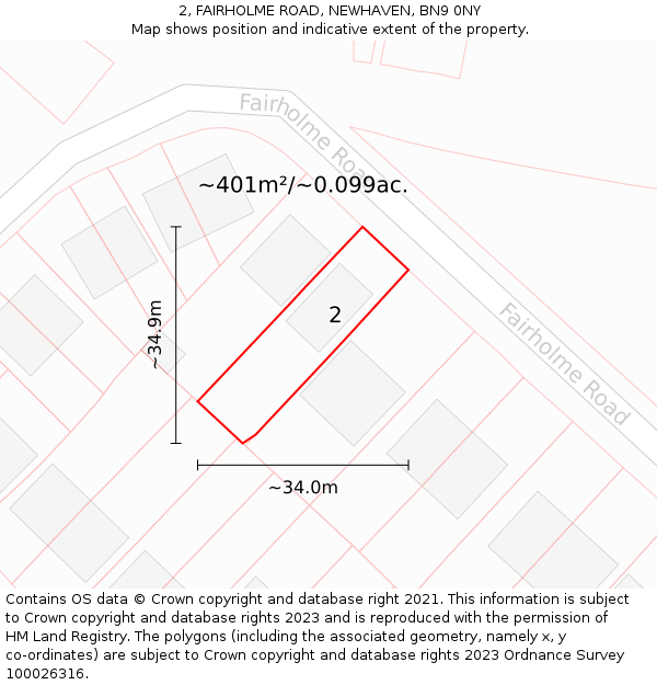 2, FAIRHOLME ROAD, NEWHAVEN, BN9 0NY: Plot and title map