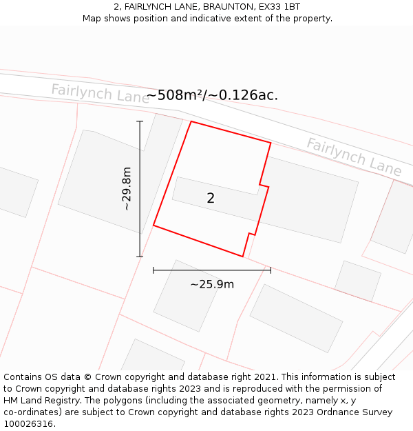 2, FAIRLYNCH LANE, BRAUNTON, EX33 1BT: Plot and title map