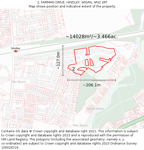 2, FAIRMAN DRIVE, HINDLEY, WIGAN, WN2 2RT: Plot and title map