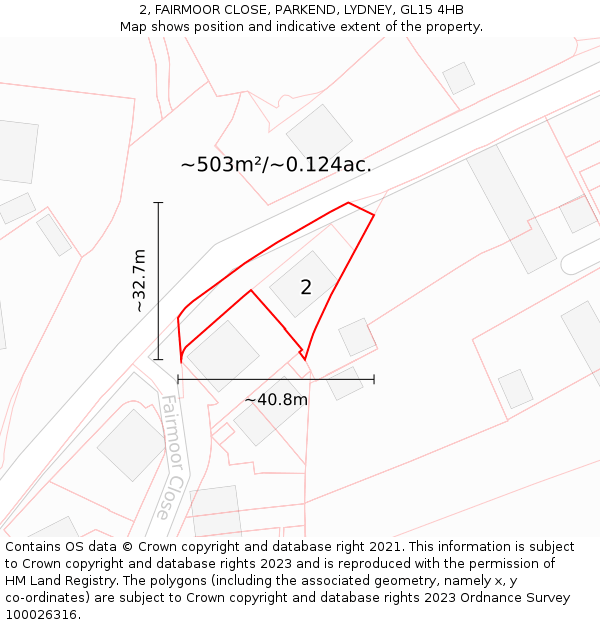 2, FAIRMOOR CLOSE, PARKEND, LYDNEY, GL15 4HB: Plot and title map