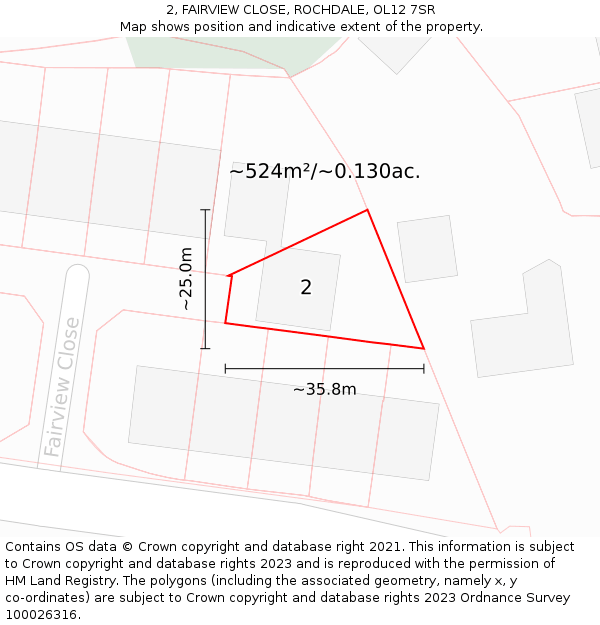 2, FAIRVIEW CLOSE, ROCHDALE, OL12 7SR: Plot and title map