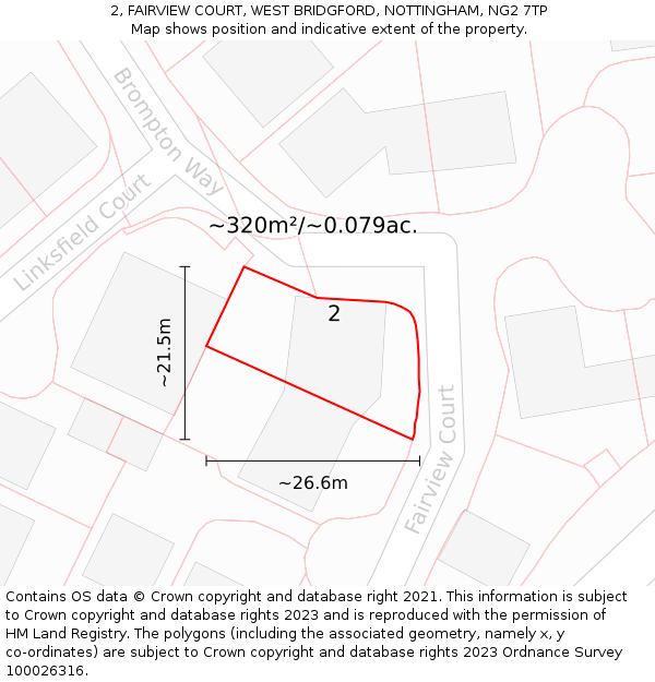 2, FAIRVIEW COURT, WEST BRIDGFORD, NOTTINGHAM, NG2 7TP: Plot and title map