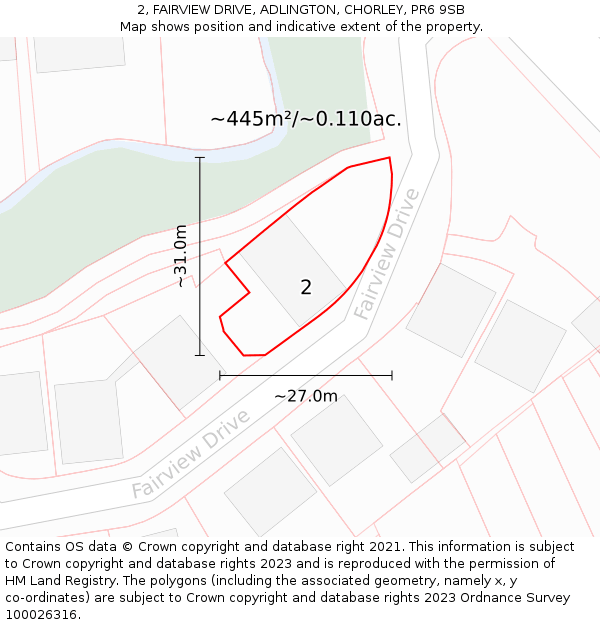 2, FAIRVIEW DRIVE, ADLINGTON, CHORLEY, PR6 9SB: Plot and title map