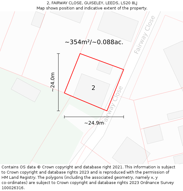 2, FAIRWAY CLOSE, GUISELEY, LEEDS, LS20 8LJ: Plot and title map