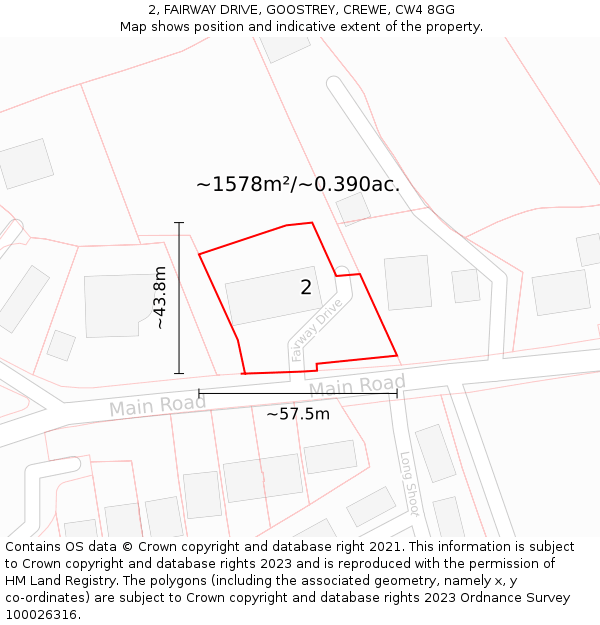 2, FAIRWAY DRIVE, GOOSTREY, CREWE, CW4 8GG: Plot and title map