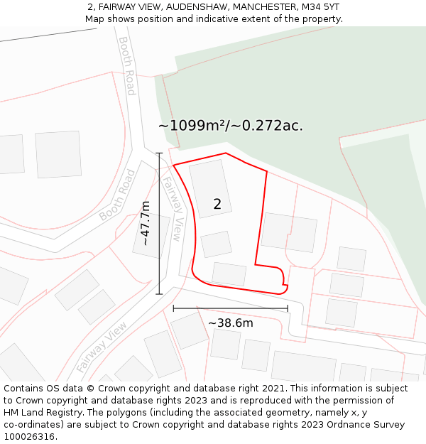 2, FAIRWAY VIEW, AUDENSHAW, MANCHESTER, M34 5YT: Plot and title map