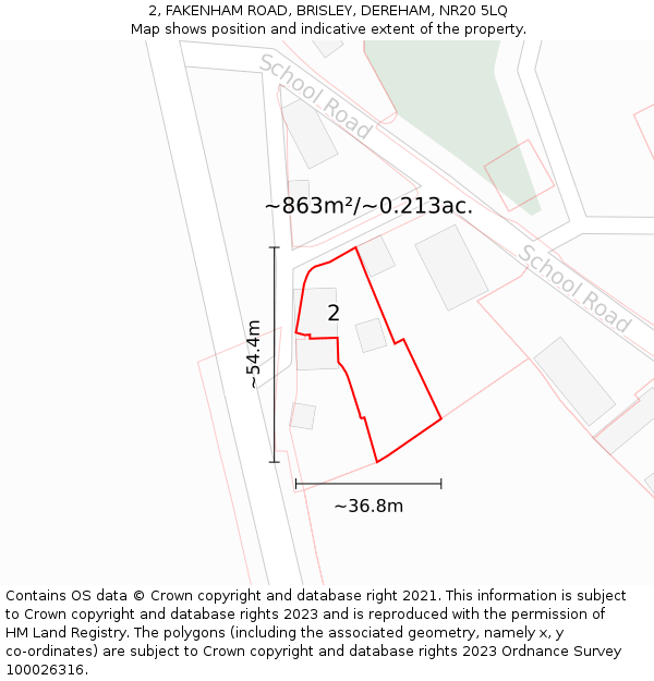 2, FAKENHAM ROAD, BRISLEY, DEREHAM, NR20 5LQ: Plot and title map