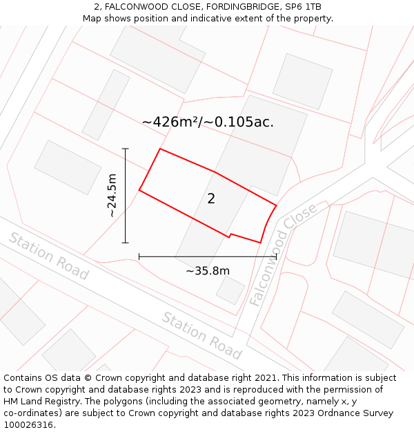 2, FALCONWOOD CLOSE, FORDINGBRIDGE, SP6 1TB: Plot and title map