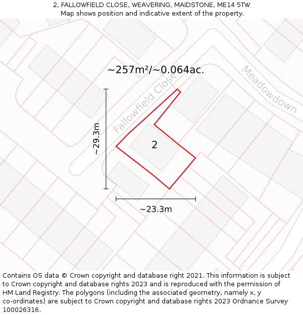 2, FALLOWFIELD CLOSE, WEAVERING, MAIDSTONE, ME14 5TW: Plot and title map