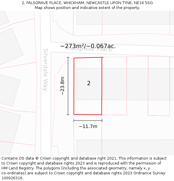 2, FALSGRAVE PLACE, WHICKHAM, NEWCASTLE UPON TYNE, NE16 5SG: Plot and title map