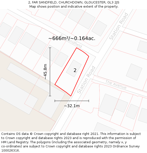 2, FAR SANDFIELD, CHURCHDOWN, GLOUCESTER, GL3 2JS: Plot and title map