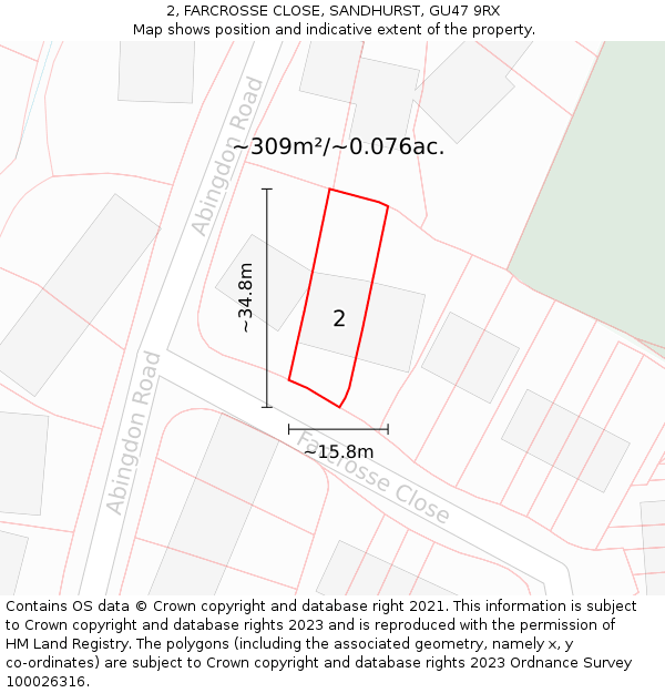2, FARCROSSE CLOSE, SANDHURST, GU47 9RX: Plot and title map