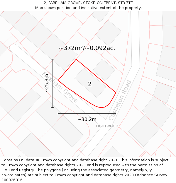 2, FAREHAM GROVE, STOKE-ON-TRENT, ST3 7TE: Plot and title map