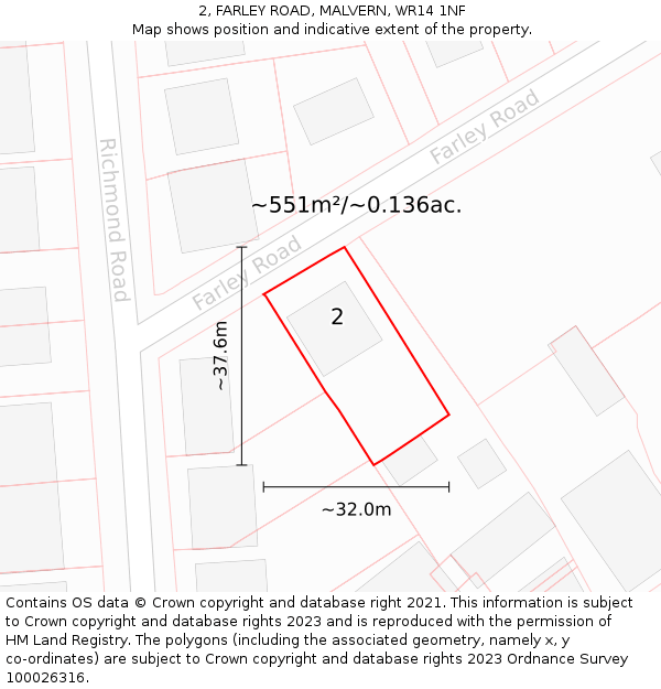 2, FARLEY ROAD, MALVERN, WR14 1NF: Plot and title map