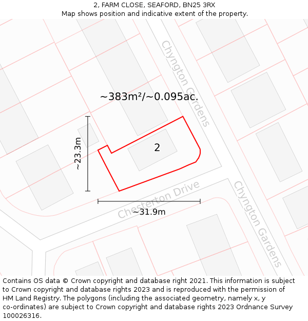 2, FARM CLOSE, SEAFORD, BN25 3RX: Plot and title map