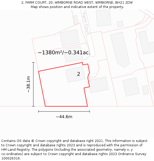 2, FARM COURT, 20, WIMBORNE ROAD WEST, WIMBORNE, BH21 2DW: Plot and title map