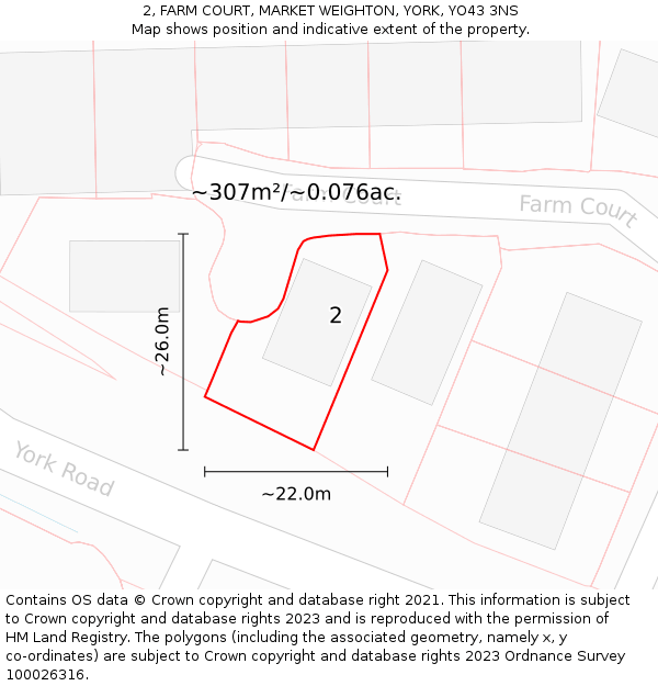 2, FARM COURT, MARKET WEIGHTON, YORK, YO43 3NS: Plot and title map