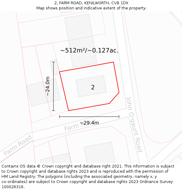 2, FARM ROAD, KENILWORTH, CV8 1DX: Plot and title map