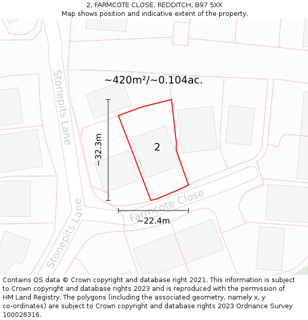 2, FARMCOTE CLOSE, REDDITCH, B97 5XX: Plot and title map