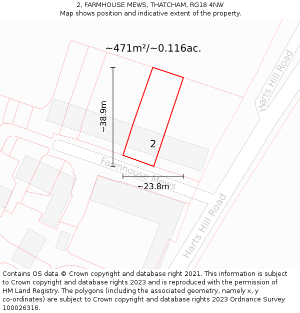 2, FARMHOUSE MEWS, THATCHAM, RG18 4NW: Plot and title map