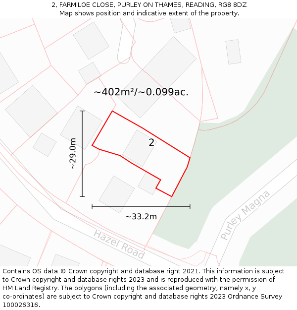 2, FARMILOE CLOSE, PURLEY ON THAMES, READING, RG8 8DZ: Plot and title map