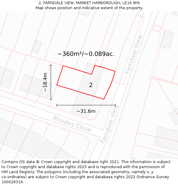 2, FARNDALE VIEW, MARKET HARBOROUGH, LE16 9FA: Plot and title map