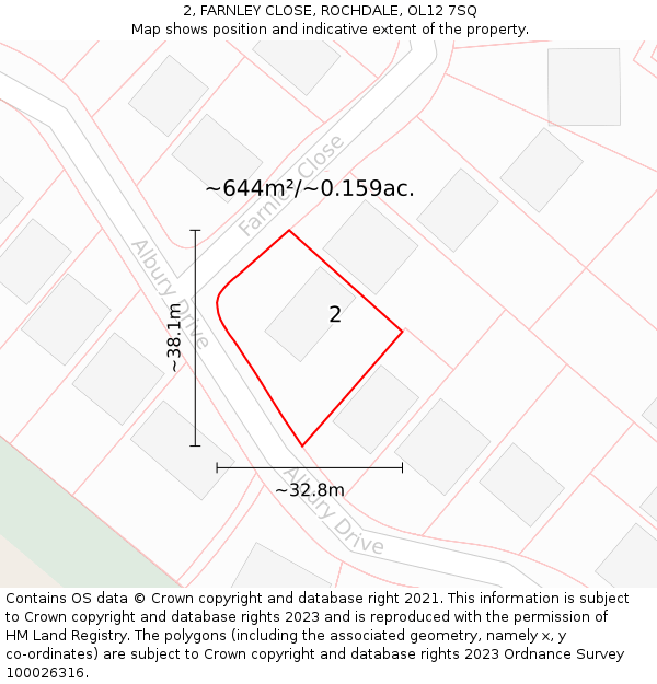 2, FARNLEY CLOSE, ROCHDALE, OL12 7SQ: Plot and title map