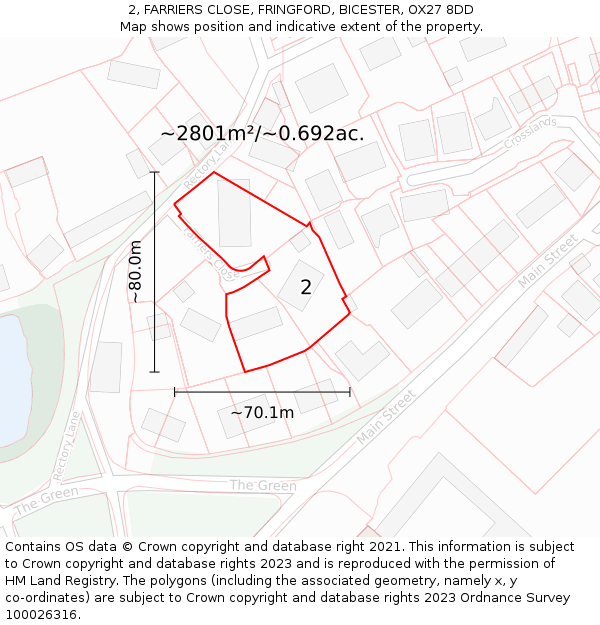 2, FARRIERS CLOSE, FRINGFORD, BICESTER, OX27 8DD: Plot and title map