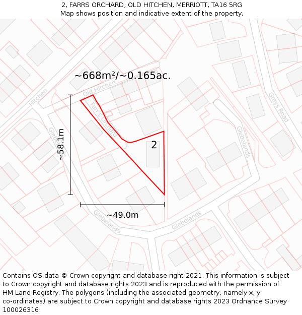 2, FARRS ORCHARD, OLD HITCHEN, MERRIOTT, TA16 5RG: Plot and title map