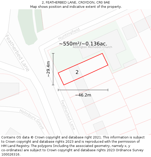 2, FEATHERBED LANE, CROYDON, CR0 9AE: Plot and title map