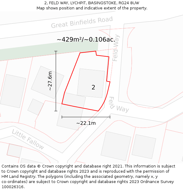 2, FELD WAY, LYCHPIT, BASINGSTOKE, RG24 8UW: Plot and title map