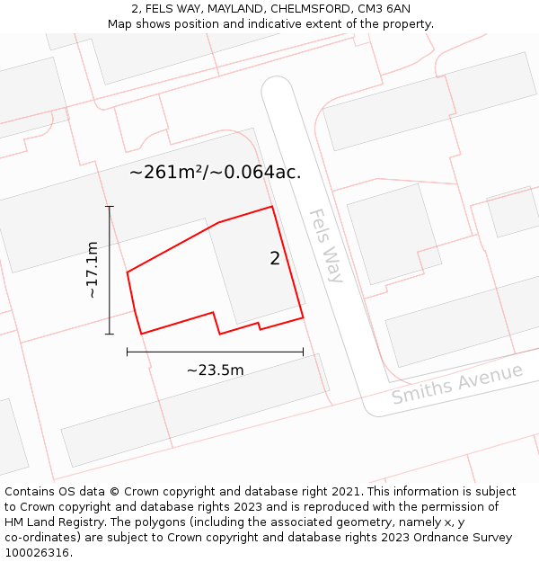 2, FELS WAY, MAYLAND, CHELMSFORD, CM3 6AN: Plot and title map