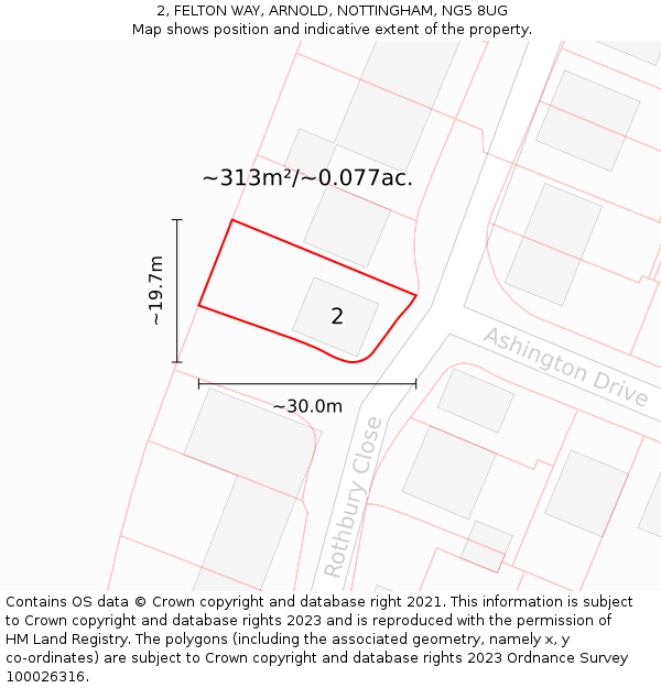 2, FELTON WAY, ARNOLD, NOTTINGHAM, NG5 8UG: Plot and title map