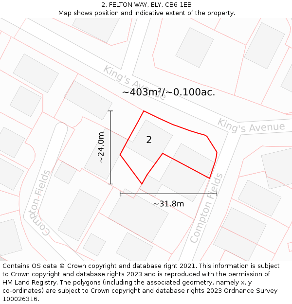 2, FELTON WAY, ELY, CB6 1EB: Plot and title map