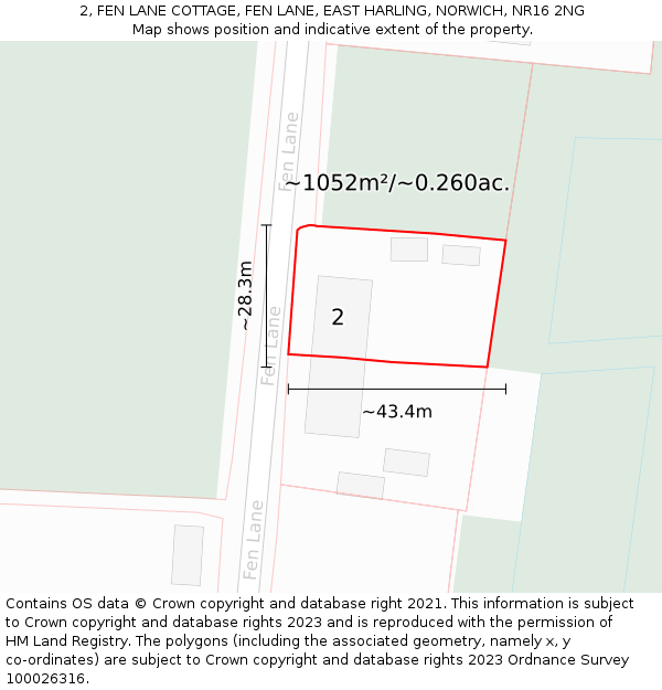 2, FEN LANE COTTAGE, FEN LANE, EAST HARLING, NORWICH, NR16 2NG: Plot and title map