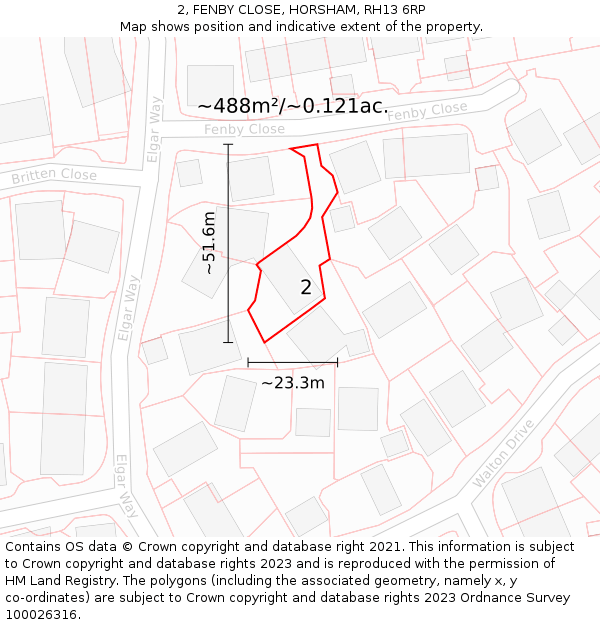 2, FENBY CLOSE, HORSHAM, RH13 6RP: Plot and title map