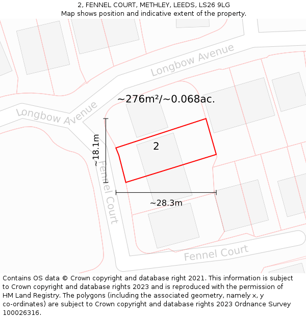 2, FENNEL COURT, METHLEY, LEEDS, LS26 9LG: Plot and title map