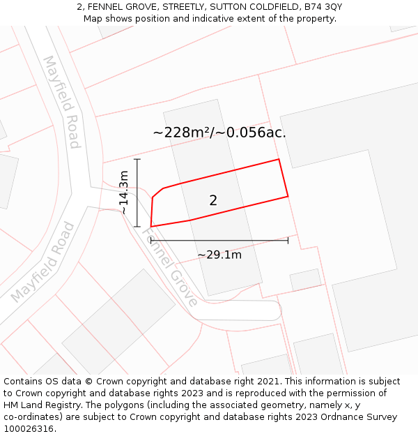 2, FENNEL GROVE, STREETLY, SUTTON COLDFIELD, B74 3QY: Plot and title map