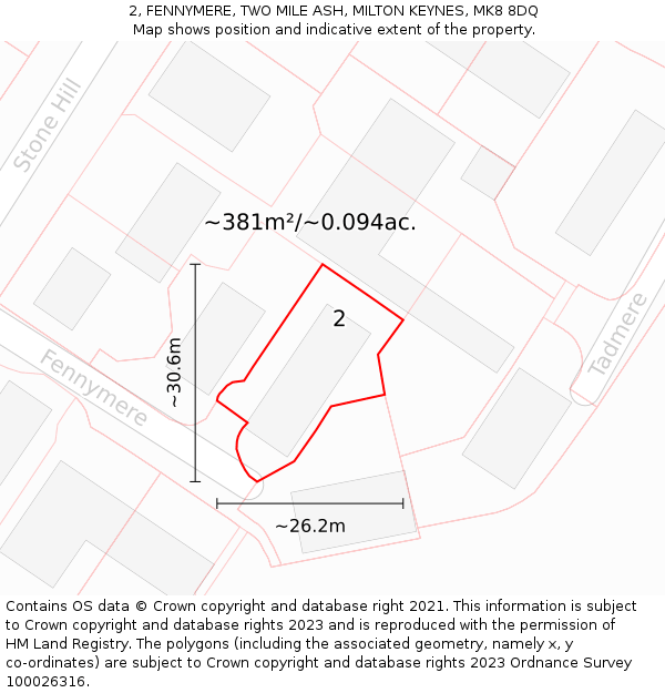 2, FENNYMERE, TWO MILE ASH, MILTON KEYNES, MK8 8DQ: Plot and title map