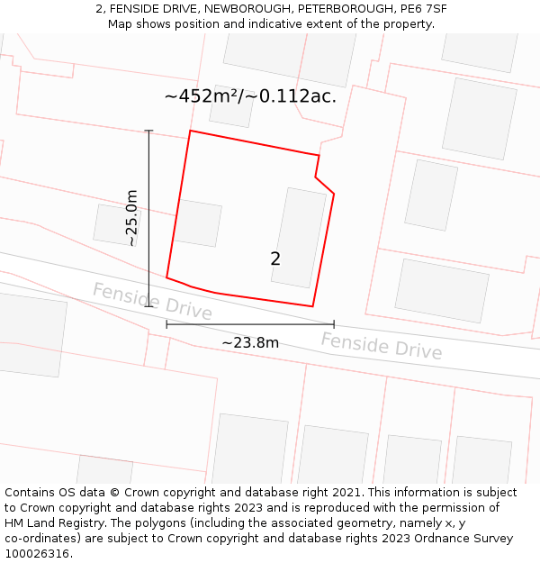 2, FENSIDE DRIVE, NEWBOROUGH, PETERBOROUGH, PE6 7SF: Plot and title map