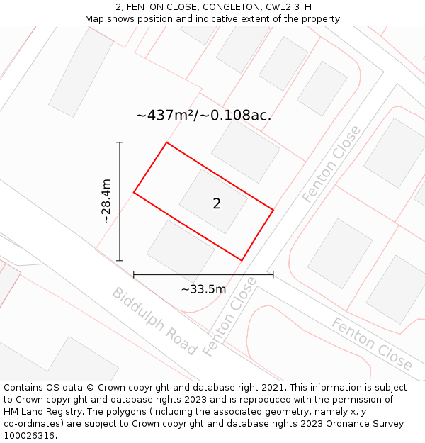 2, FENTON CLOSE, CONGLETON, CW12 3TH: Plot and title map