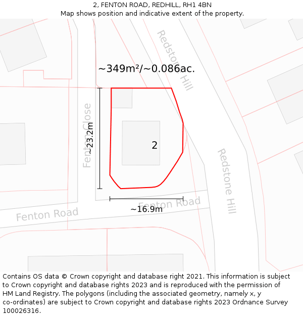 2, FENTON ROAD, REDHILL, RH1 4BN: Plot and title map