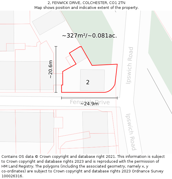 2, FENWICK DRIVE, COLCHESTER, CO1 2TN: Plot and title map