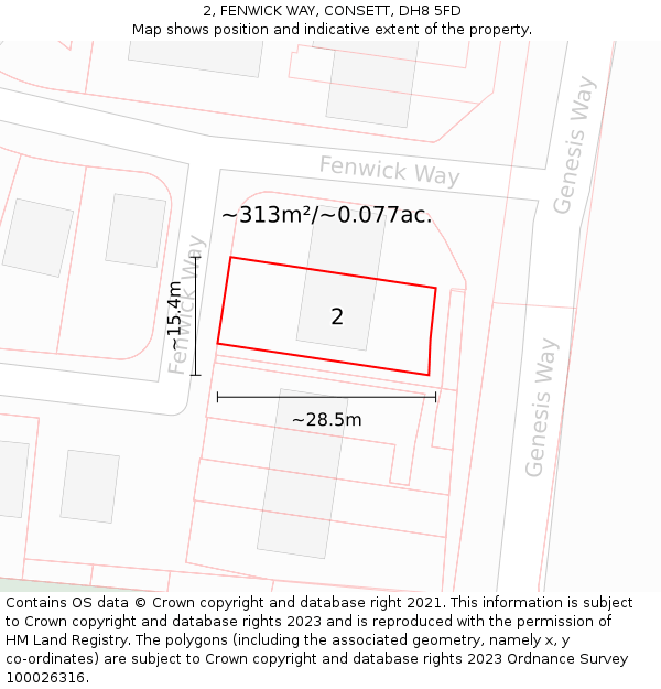 2, FENWICK WAY, CONSETT, DH8 5FD: Plot and title map