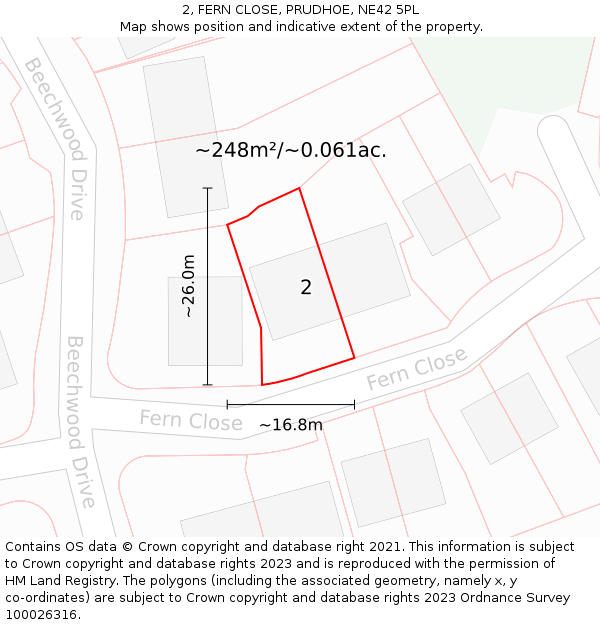2, FERN CLOSE, PRUDHOE, NE42 5PL: Plot and title map