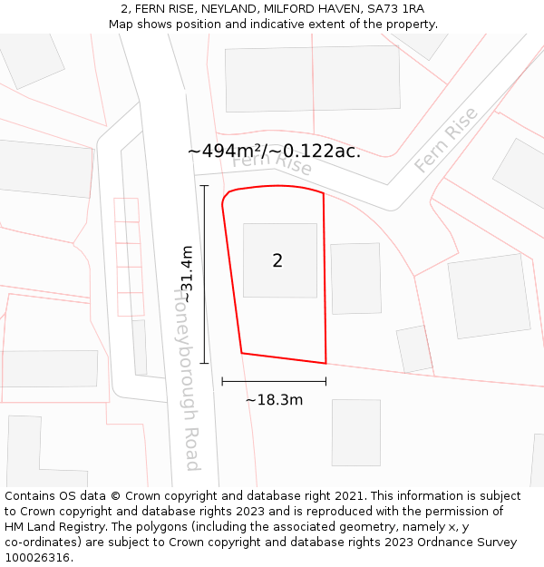 2, FERN RISE, NEYLAND, MILFORD HAVEN, SA73 1RA: Plot and title map